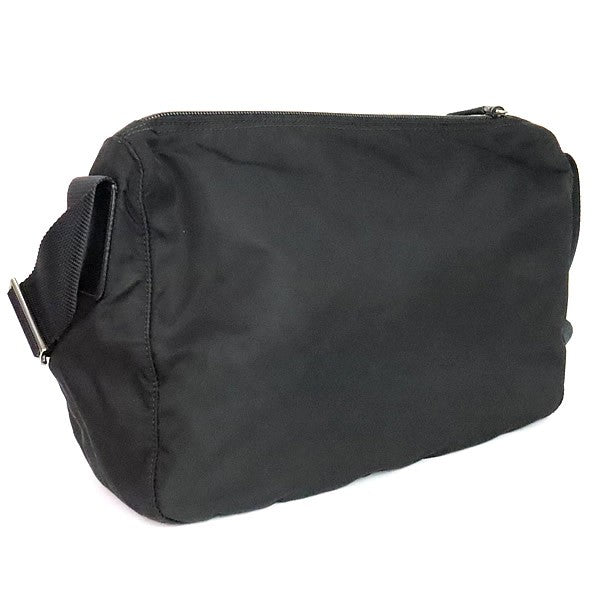 PRADA Triangle Logo Double Pocket Nylon Leather Bag Black