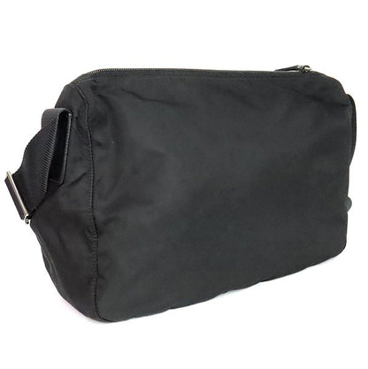 PRADA Triangle Logo Double Pocket Nylon Leather Bag Black