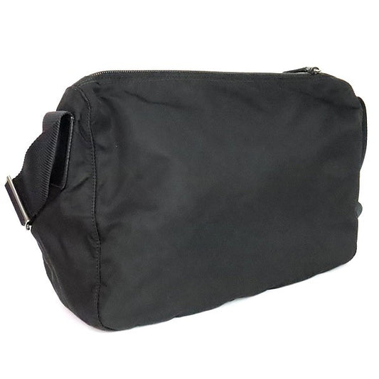 PRADA Triangle Logo Double Pocket Nylon Leather Bag Black