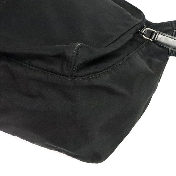 PRADA Triangle Logo Double Pocket Nylon Leather Bag Black