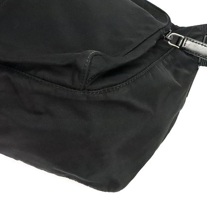 PRADA Triangle Logo Double Pocket Nylon Leather Bag Black