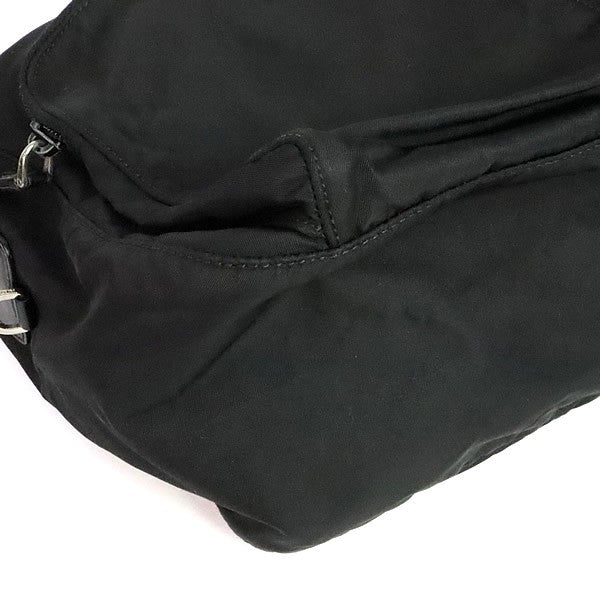 PRADA Triangle Logo Double Pocket Nylon Leather Bag Black