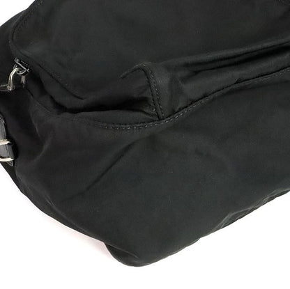 PRADA Triangle Logo Double Pocket Nylon Leather Bag Black
