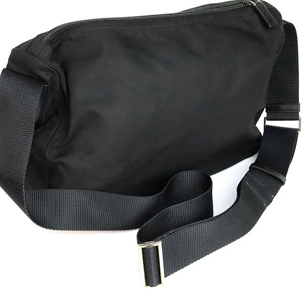 PRADA Triangle Logo Double Pocket Nylon Leather Bag Black