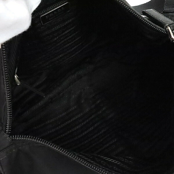 PRADA Triangle Logo Double Pocket Nylon Leather Bag Black