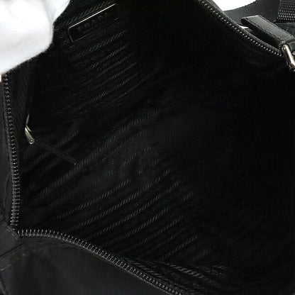 PRADA Triangle Logo Double Pocket Nylon Leather Bag Black