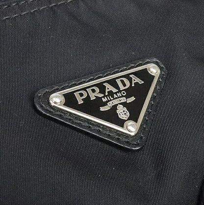 PRADA Triangle Logo Double Pocket Nylon Leather Bag Black