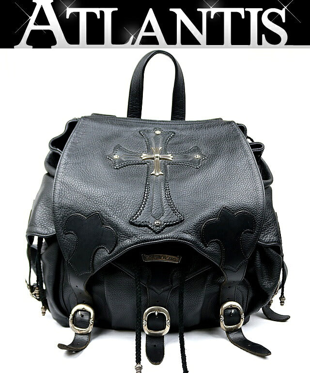 CHROME HEARTS Large Cross Leather Silver 925 Backpack Black
