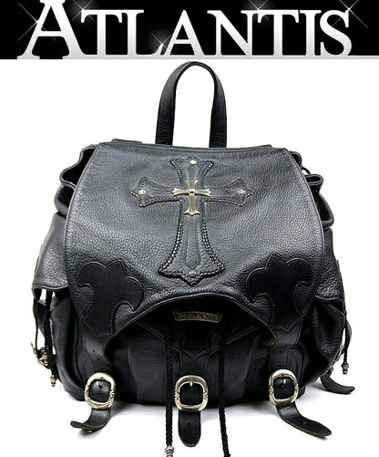 CHROME HEARTS Large Cross Leather Silver 925 Backpack Black