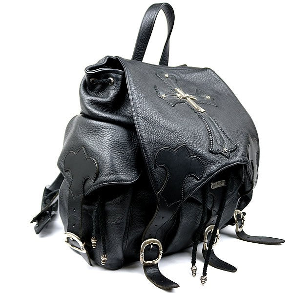 CHROME HEARTS Large Cross Leather Silver 925 Backpack Black