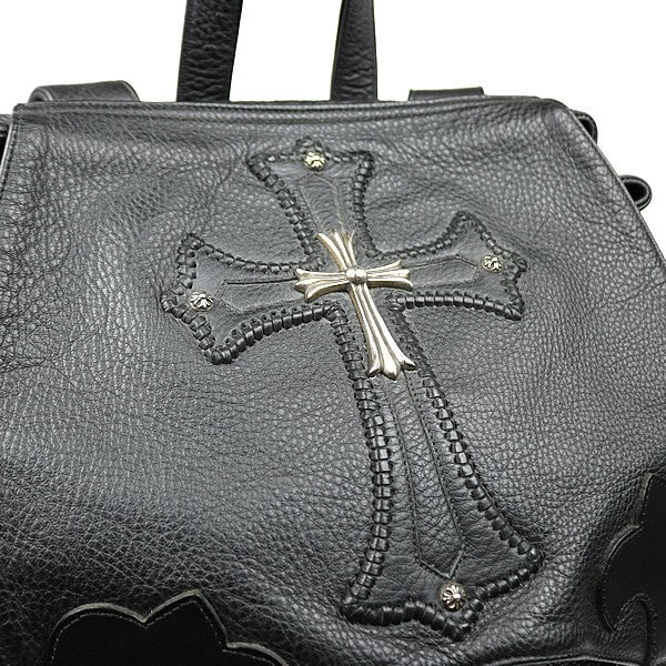 CHROME HEARTS Large Cross Leather Silver 925 Backpack Black