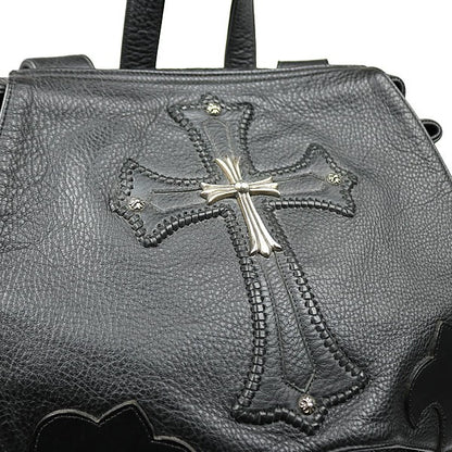 CHROME HEARTS Large Cross Leather Silver 925 Backpack Black