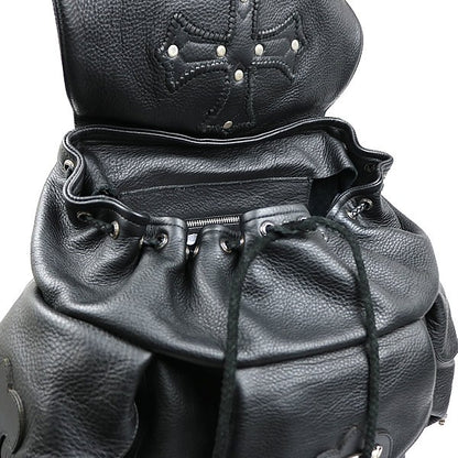 CHROME HEARTS Large Cross Leather Silver 925 Backpack Black