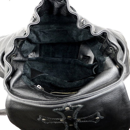CHROME HEARTS Large Cross Leather Silver 925 Backpack Black