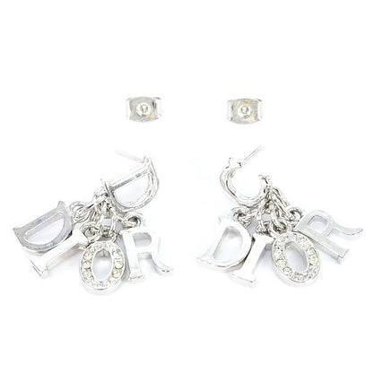 Christian Dior Logo Earrings Silver
