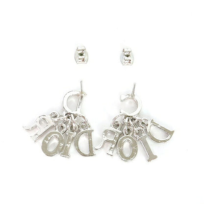 Christian Dior Logo Earrings Silver