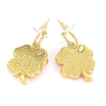 CHANEL Clover Metal Plastic Gold Pink Earrings