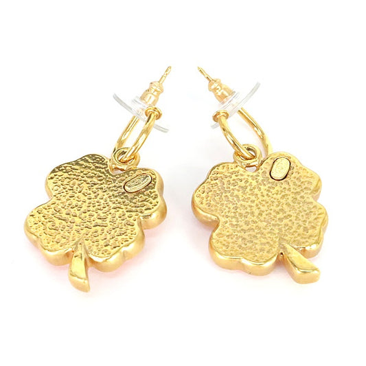 CHANEL Clover Metal Plastic Gold Pink Earrings