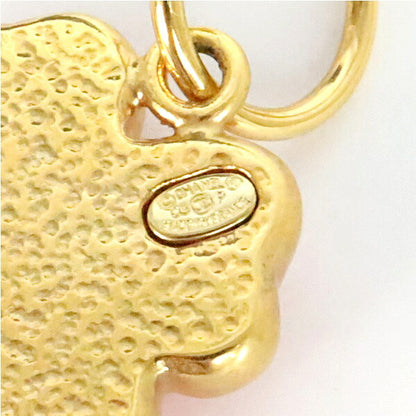 CHANEL Clover Metal Plastic Gold Pink Earrings