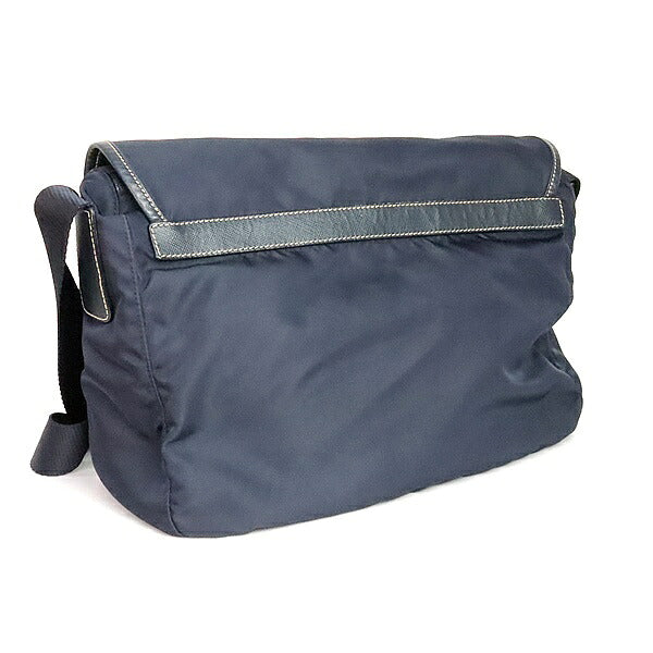 PRADA Triangle Logo Nylon Saffiano Messenger Bag Navy