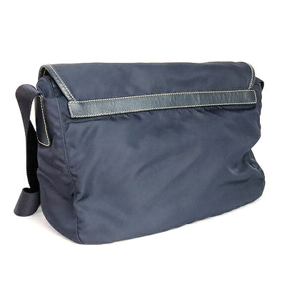 PRADA Triangle Logo Nylon Saffiano Messenger Bag Navy