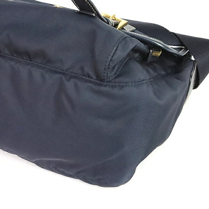 PRADA Triangle Logo Nylon Saffiano Messenger Bag Navy