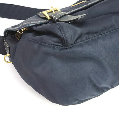 PRADA Triangle Logo Nylon Saffiano Messenger Bag Navy