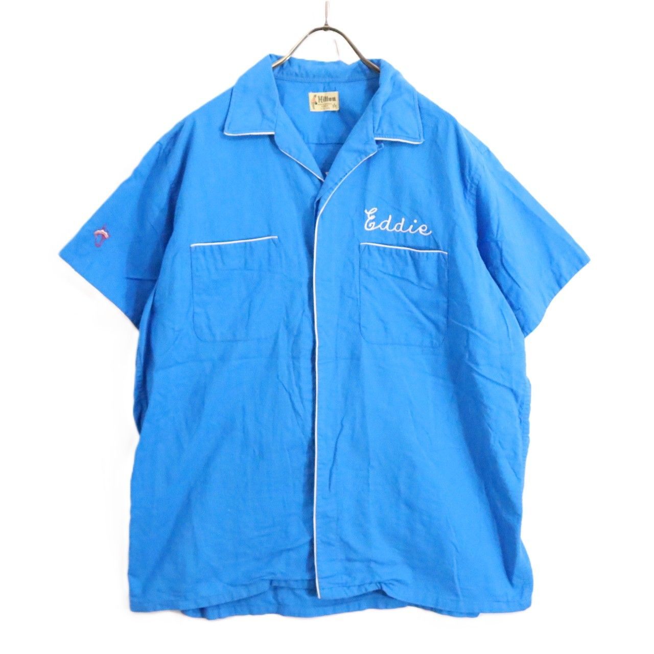 HILTON 50s 60s Vintage Bowling Shirt Blue Size L