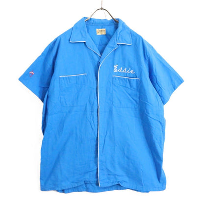 HILTON 50s 60s Vintage Bowling Shirt Blue Size L