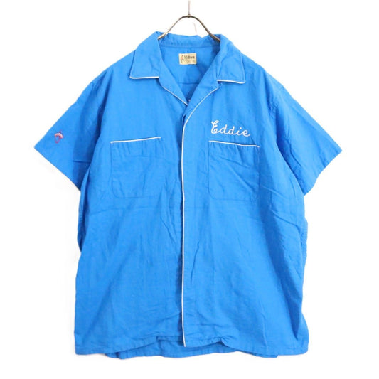 HILTON 50s 60s Vintage Bowling Shirt Blue Size L