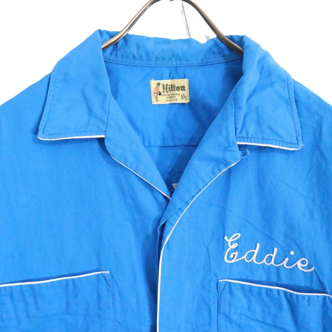HILTON 50s 60s Vintage Bowling Shirt Blue Size L