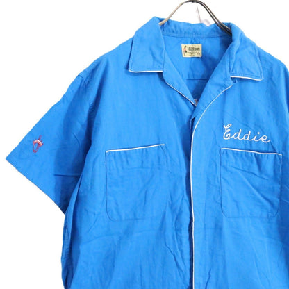 HILTON 50s 60s Vintage Bowling Shirt Blue Size L