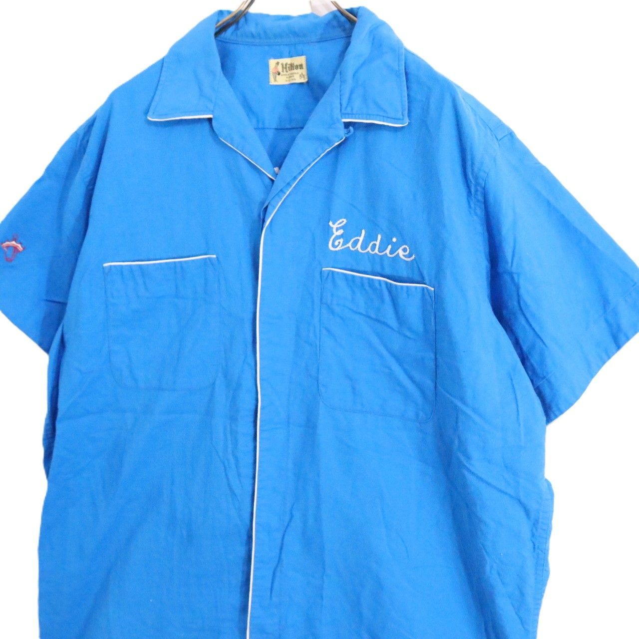 HILTON 50s 60s Vintage Bowling Shirt Blue Size L