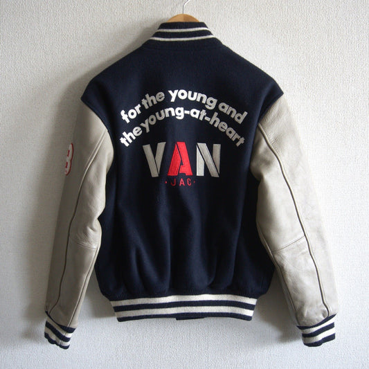 VAN JAC Wool & Leather Sleeve Varsity Jacket Size S