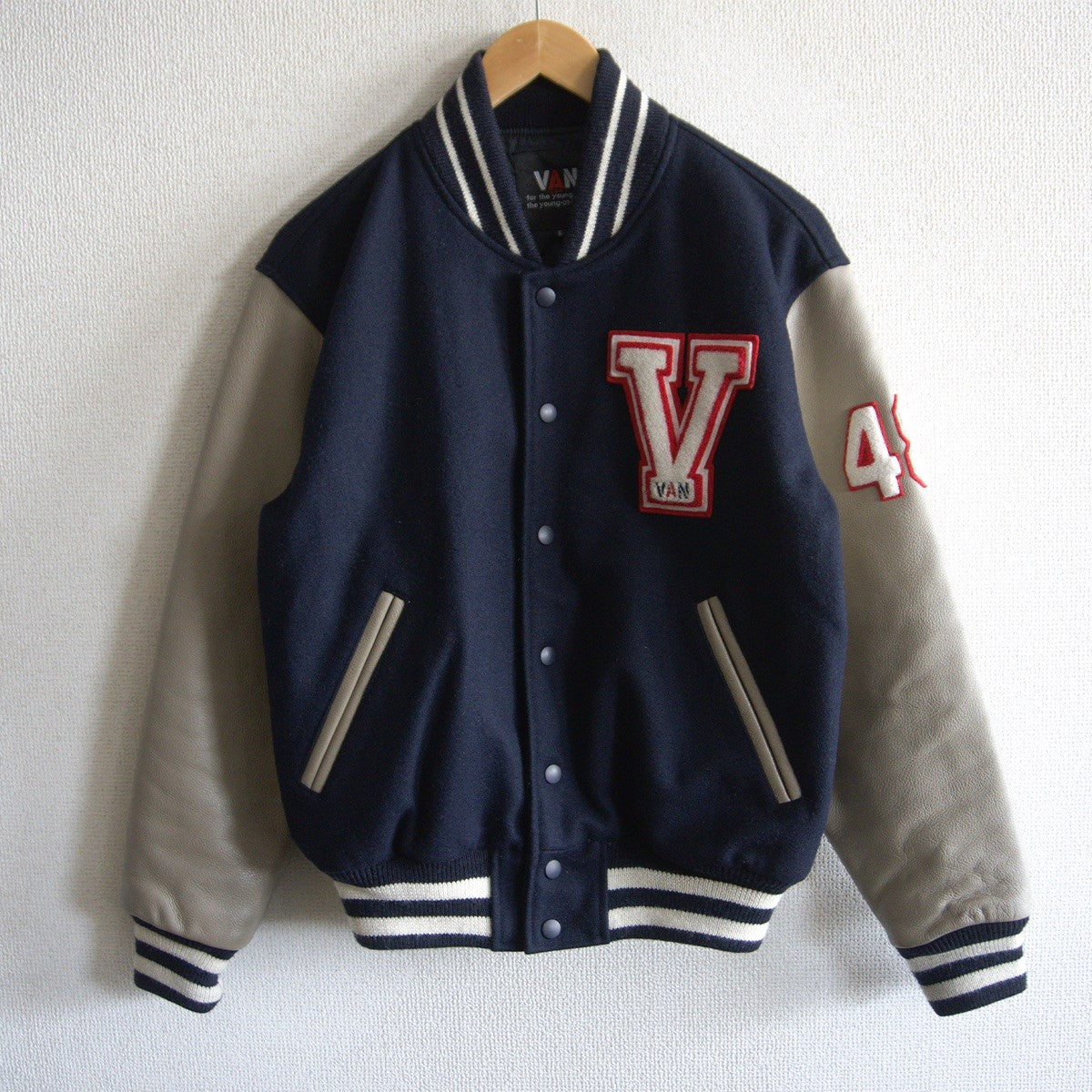VAN JAC Wool & Leather Sleeve Varsity Jacket Size S