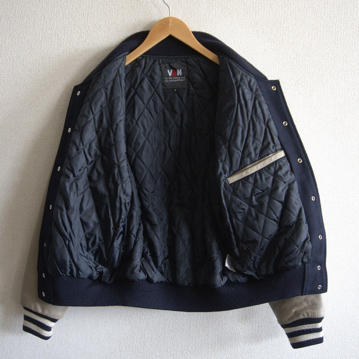 VAN JAC Wool & Leather Sleeve Varsity Jacket Size S