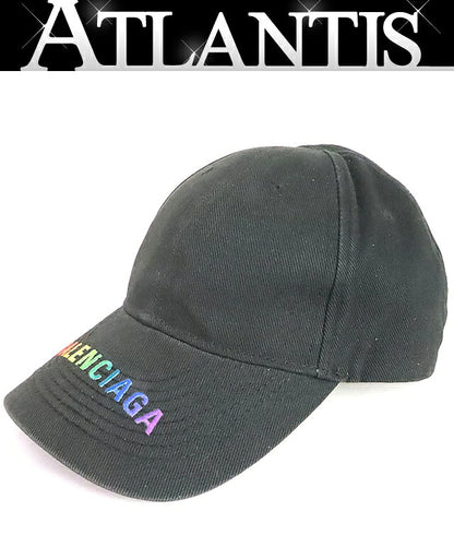 BALENCIAGA Black Cotton Rainbow Logo Baseball Cap Size L
