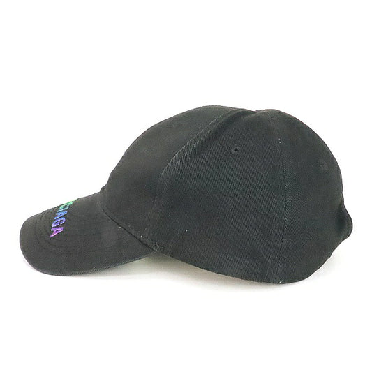 BALENCIAGA Black Cotton Rainbow Logo Baseball Cap Size L