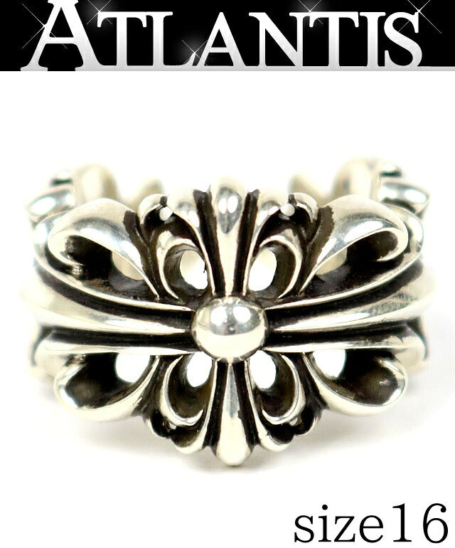 CHROME HEARTS Silver Double Floral Ring SV925 Size JP 16