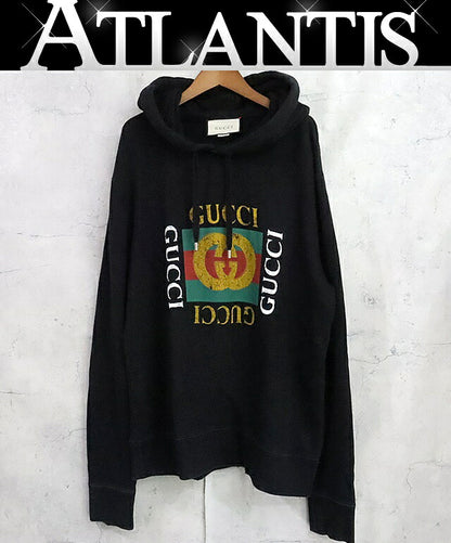GUCCI Vintage Logo Cotton Hoodie Black Size L