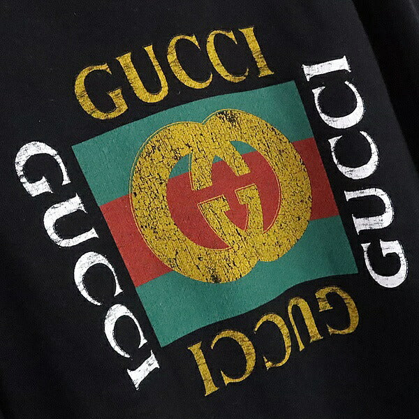 GUCCI Vintage Logo Cotton Hoodie Black Size L