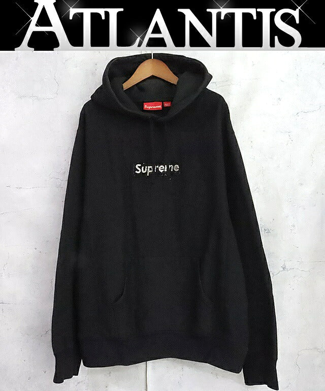 SUPREME supreme x Supreme 19SS Swarovski Crystal Box Logo Hoodie Black Size L