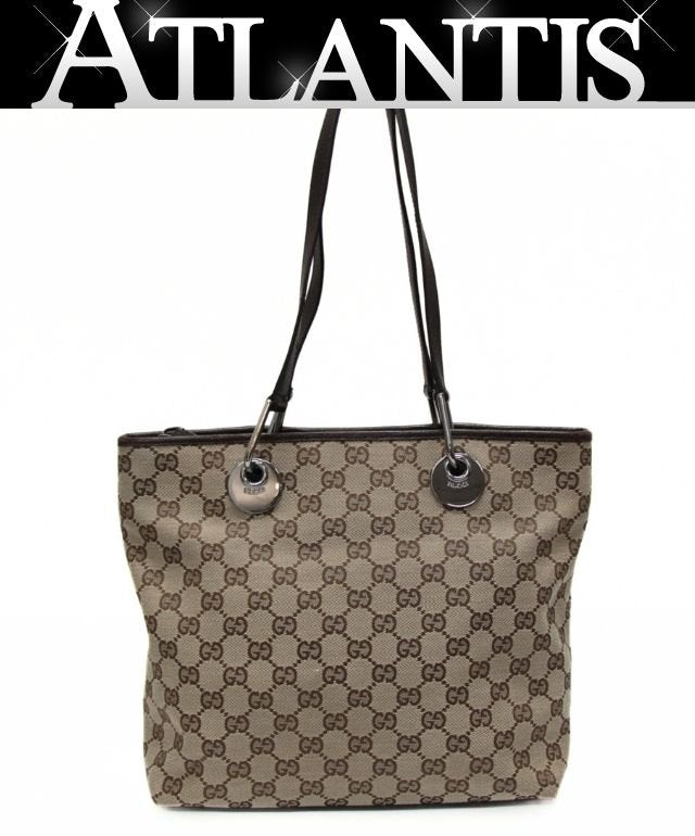 GUCCI Zippered Bucket GG Beige Brown Tote