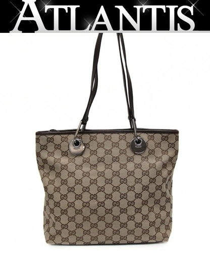 GUCCI Zippered Bucket GG Beige Brown Tote