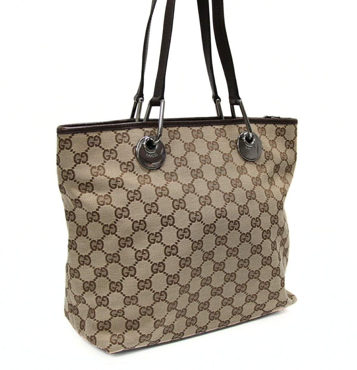 GUCCI Zippered Bucket GG Beige Brown Tote