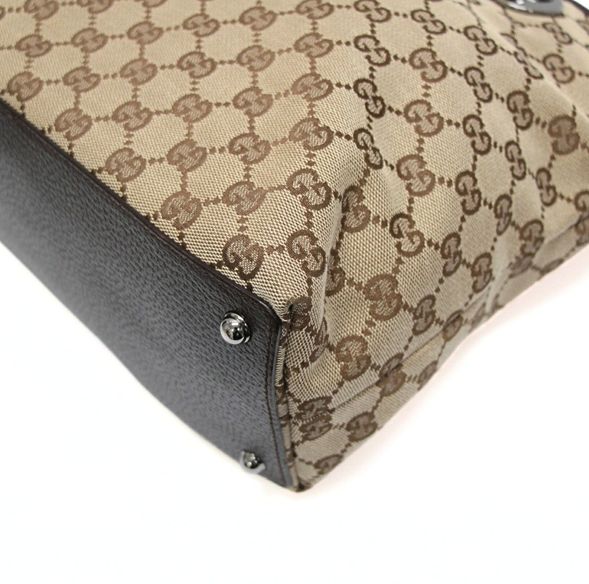 GUCCI Zippered Bucket GG Beige Brown Tote