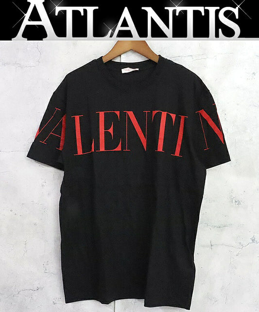 VALENTINO Black Cotton Front Red Logo T-Shirt Size L