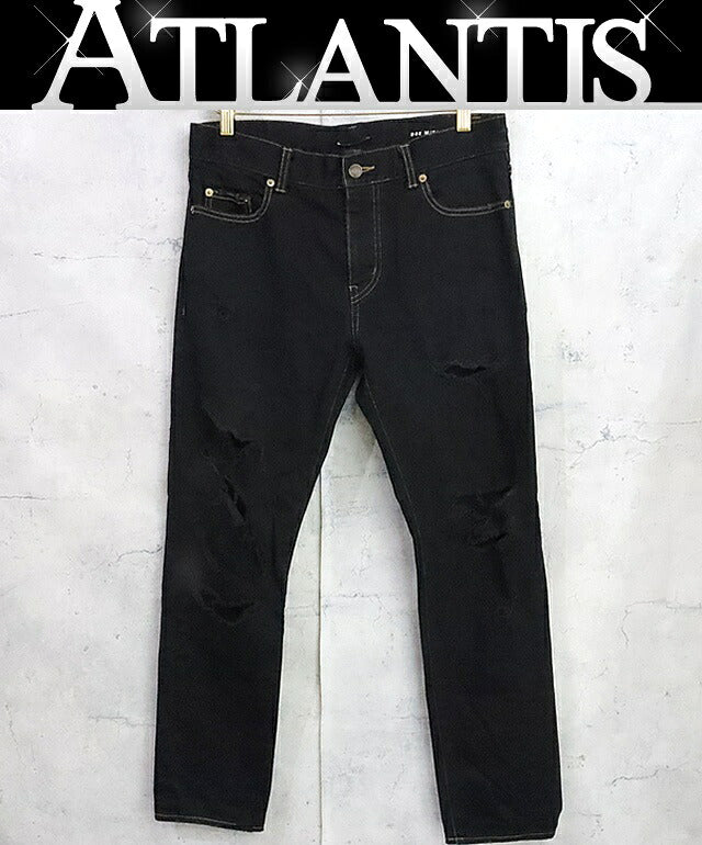 SAINT LAURENT PARIS 17SS Distressed Denim Black Size 31
