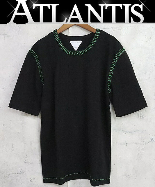 BOTTEGA VENETA Overlock Stitch T-Shirt Black Cotton Size S