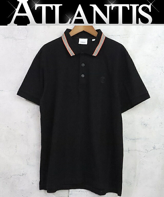 BURBERRY PIERSON Icon Stripe Pique Polo Shirt Black Size LG